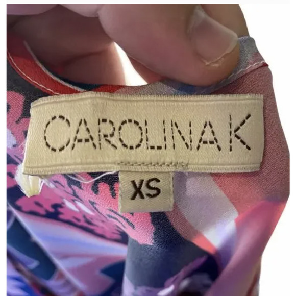 Carolina K Dress Womens XS Red Multicolor Geometric Bohemian A-Line Cap Sleeve - Picture 3 of 9